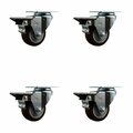 Service Caster 3'' Maroon Poly Wheel Swivel Top Plate Caster Set Posi Brake, 4PK SCC-20S314-PPUB-MRN-PLB-4